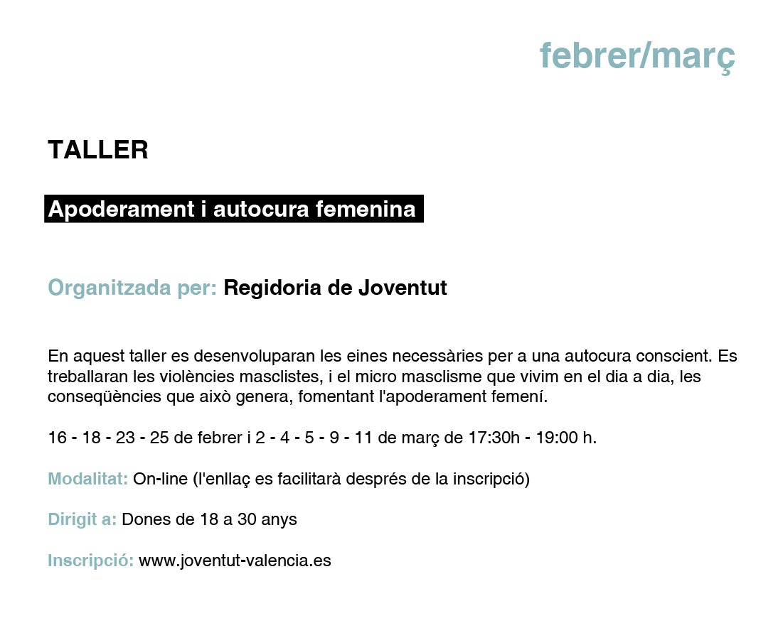 TALLER Apoderament i autocura femenina
