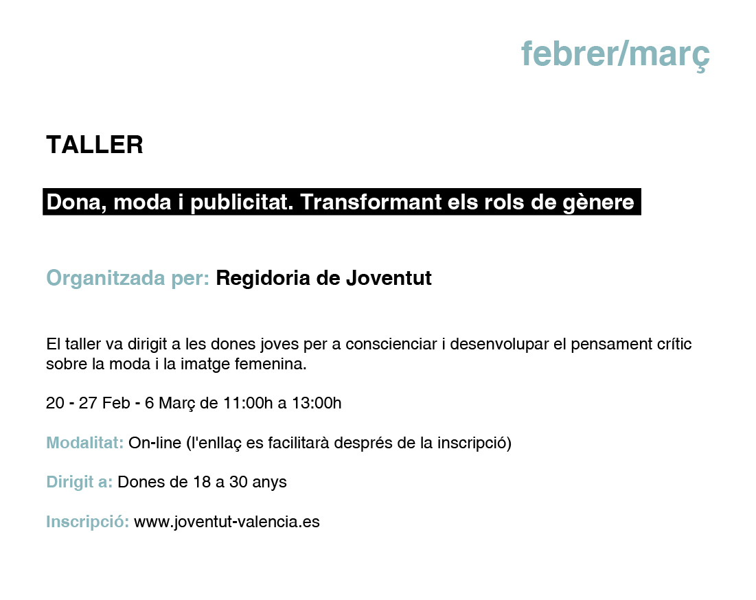TALLER Dona, moda i publicitat. Transformant els rols de gènere