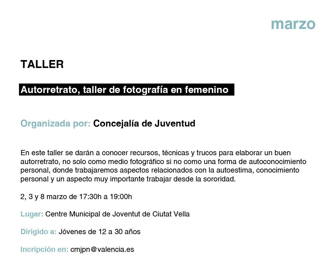 TALLER Autorretrato, taller de fotografía en femenino