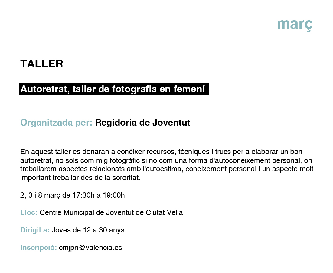 TALLER Autoretrat, taller de fotografia en femení