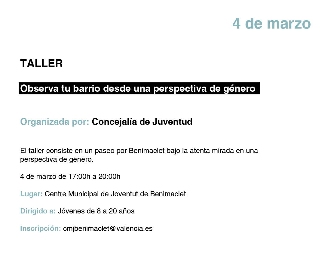 TALLER Observa tu barrio desde una perspectiva de género