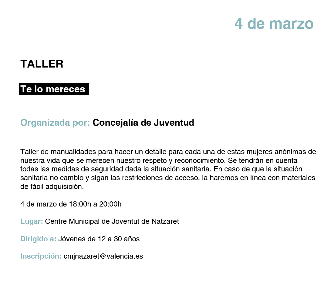 TALLER Te lo mereces
