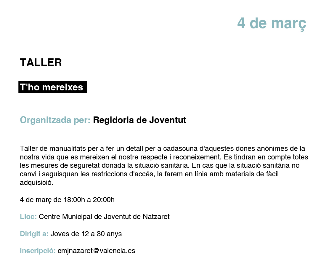 TALLER T'ho mereixes