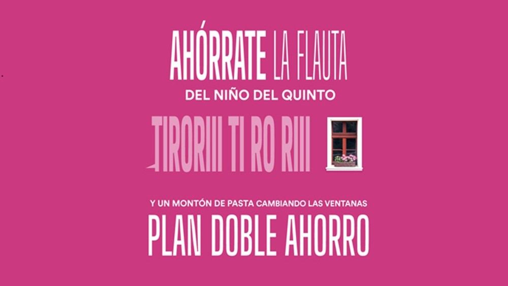 Cartel con lema ahorra cambiando ventanas